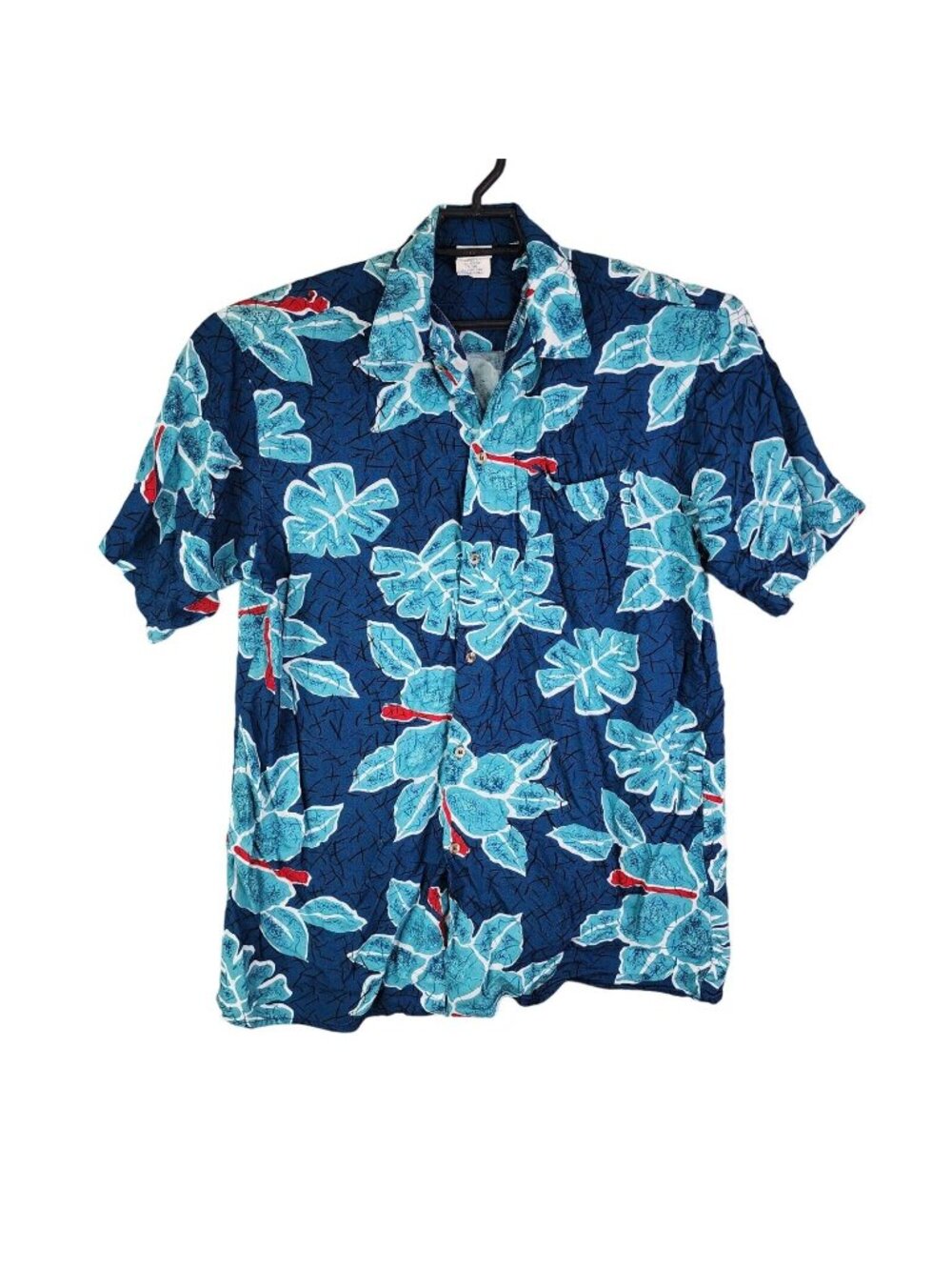 Mens Islander Blue & Red Hawaiian Button Up Shirt Short Sleeve 100% Rayon Size L